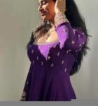 Hand embroidered Anarkali with dupatta/purple anarkali suit set/chinnon silk anarkali dupatta USA/Indian dresses/anarkali dress with dupatta
