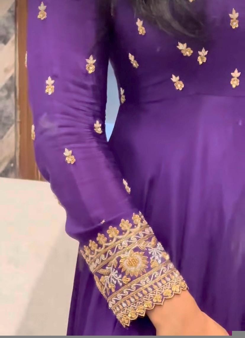 Hand embroidered Anarkali with dupatta/purple anarkali suit set/chinnon silk anarkali dupatta USA/Indian dresses/anarkali dress with dupatta
