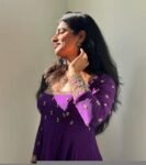 Hand embroidered Anarkali with dupatta/purple anarkali suit set/chinnon silk anarkali dupatta USA/Indian dresses/anarkali dress with dupatta