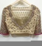 Hand Embroidered Zardosi Silk Blouse: Golden Beige Bridal Top,tissue blouse,golden Maggam blouse,gold blouse,plus size blouse,mix and match