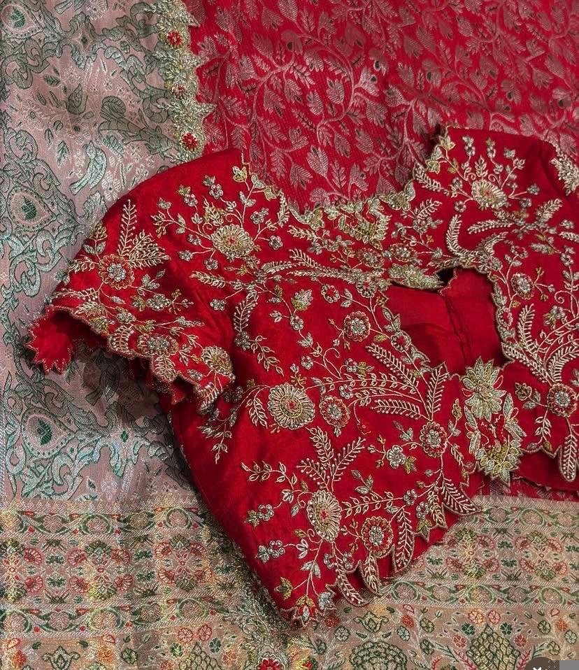 pure silk hand embroidery blouse/red heavy maggam blouse/red zardosi blouse/wedding hand embroidered blouse/bridal ready made blouse USA