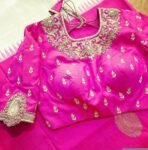 Hand Embroidered Zardosi Silk Blouse:  Pink Maggam Work,hand work blouse, 42 size blouse, pink mix and match blouse, pink saree blouse USA