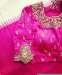 Hand Embroidered Zardosi Silk Blouse:  Pink Maggam Work,hand work blouse, 42 size blouse, pink mix and match blouse, pink saree blouse USA