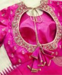 Hand Embroidered Zardosi Silk Blouse:  Pink Maggam Work,hand work blouse, 42 size blouse, pink mix and match blouse, pink saree blouse USA