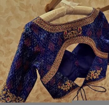 Navy blue silk hand embroidery blouse/blue saree maggam work blouse/blue saree blouse/hand embroidered blouse/blue ready made blouse zardosi