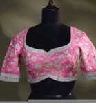 pure silk hand embroidery bridal blouse/maggam blouse/pink bridal work blouse/pink hand embroidered blouse/heavy embroidery wedding blouse