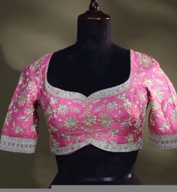 pure silk hand embroidery bridal blouse/maggam blouse/pink bridal work blouse/pink hand embroidered blouse/heavy embroidery wedding blouse