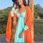 Hand embroidered Anarkali with scallop dupatta/navy blue anarkali suit/georgette anarkali dupatta USA/Indian dresses/anarkali dupatta set u