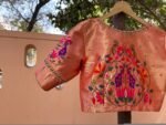 pure silk hand embroidery blouse/elbow sleeve maggam blouse/paithani zardosi blouse/hand embroidered blouse/red Paithani ready made blouse