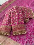 pure silk hand embroidery bridal blouse/maggam blouse/pink bridal work blouse/pink hand embroidered blouse/heavy embroidery wedding blouse