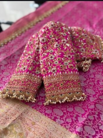 pure silk hand embroidery bridal blouse/maggam blouse/pink bridal work blouse/pink hand embroidered blouse/heavy embroidery wedding blouse
