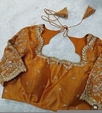 pure silk hand embroidery blouse/modern saree maggam blouse/orange zardosi blouse/wedding hand embroidered blouse/bridal ready made blouse