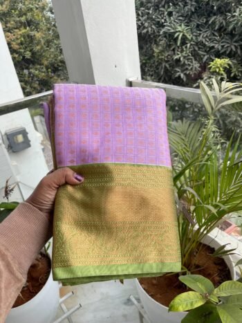 Traditional border silk saree with stitched blouse|traditional saree with readymade blouse/silk sarees semi silk saree us/lavender saree