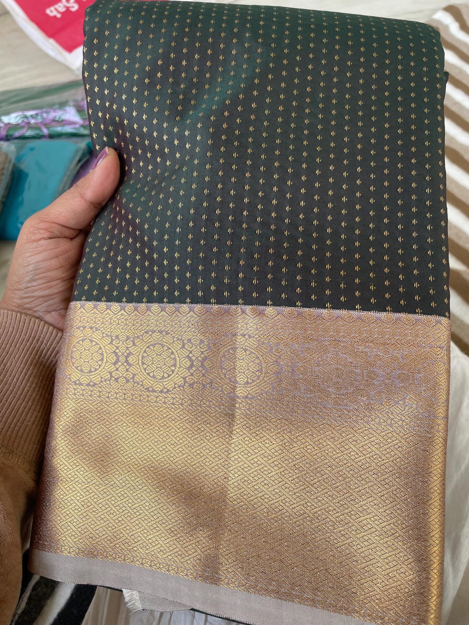 Traditional border silk saree with stitched blouse|traditional saree with readymade blouse/silk sarees USA/semi silk saree/bottle gree saree