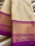 Traditional border silk saree with stitched blouse|traditional saree with readymade blouse/silk sarees USA/semi silk saree/cream purpl saree