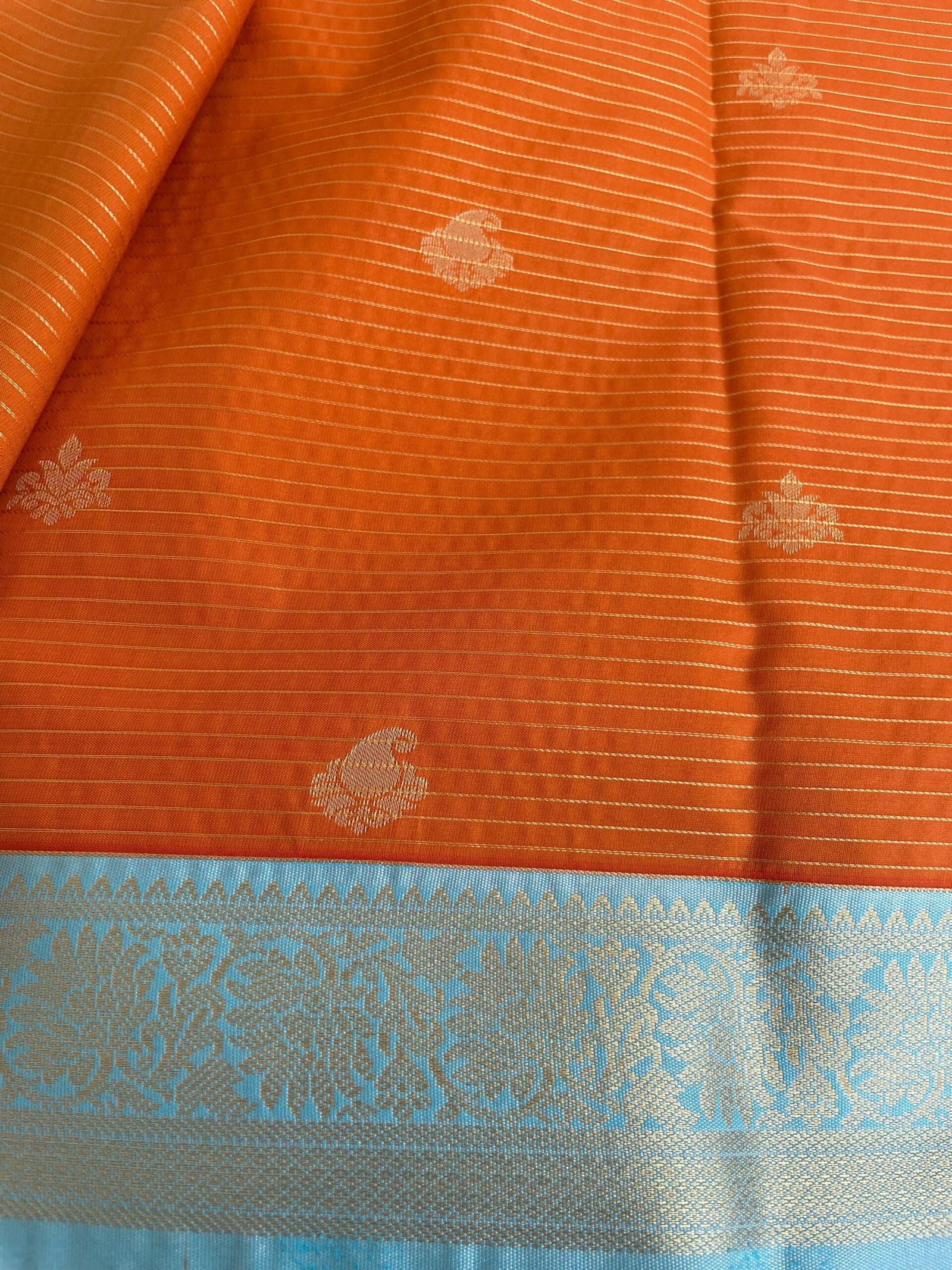 Traditional border silk saree with stitched blouse|traditional saree with readymade blouse/silk sarees USA/semi silk saree/orange blue saree