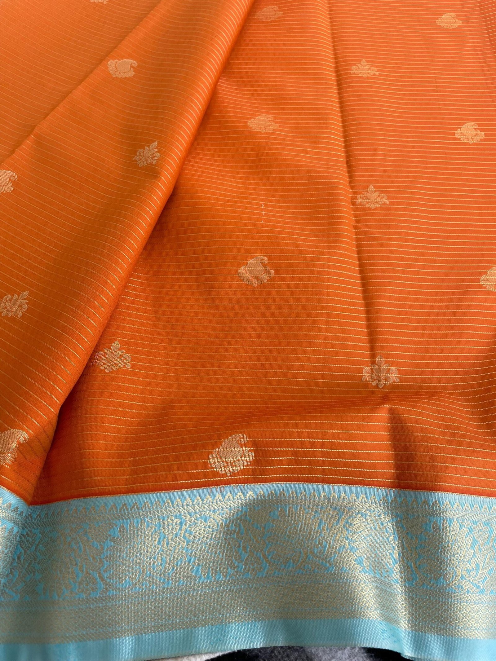 Traditional border silk saree with stitched blouse|traditional saree with readymade blouse/silk sarees USA/semi silk saree/orange blue saree