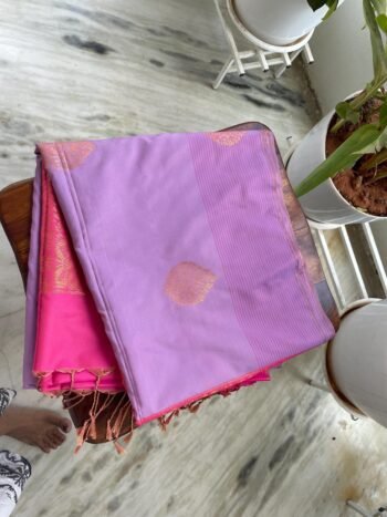 Traditional border silk saree with stitched blouse|traditional saree with readymade blouse/silk sarees semi silk saree us/lavender saree
