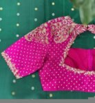 Hand Embroidered Silk Zardosi Blouse: Magenta Pink Maggam Work, pink hand work blouse , pink saree blouse, zardosi blouses , mix and match