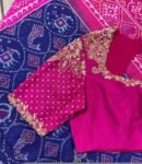 Hand Embroidered Silk Zardosi Blouse: Magenta Pink Maggam Work, pink hand work blouse , pink saree blouse, zardosi blouses , mix and match
