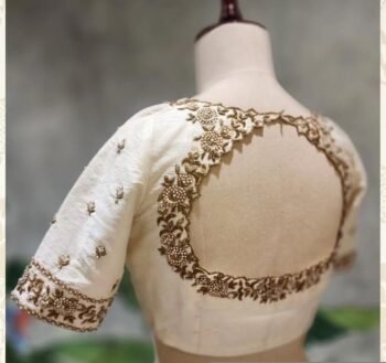 pure silk hand embroidery blouse/cream saree maggam blouse/raw silk zardosi blouse/hand embroidered blouse/cream ready made blouse zardosi