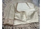 Hand Embroidered Zardosi Silk Blouse: Cream Maggam Work, Elbow Sleeves,cream saree blouse,patola blouse,mix and match blouse,plus size blous