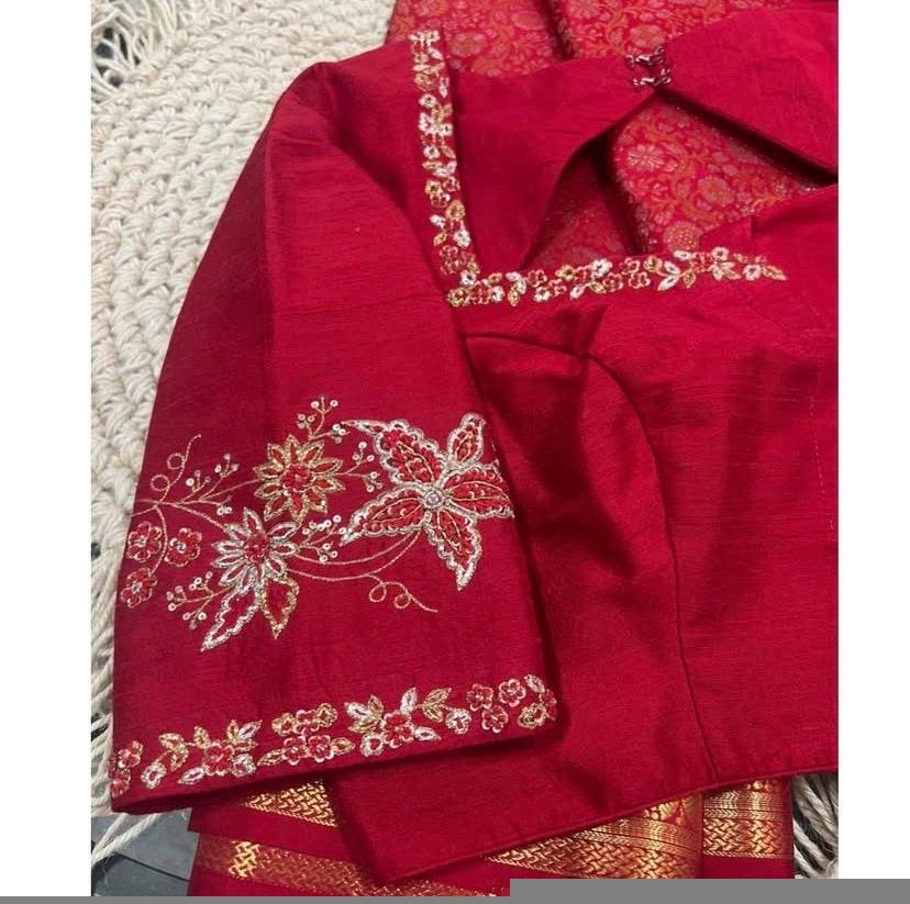 pure silk hand embroidery blouse /saree maggam blouse /red zardosi blouse /maroon red hand embroidered blouse /red ready made blouse zardosi