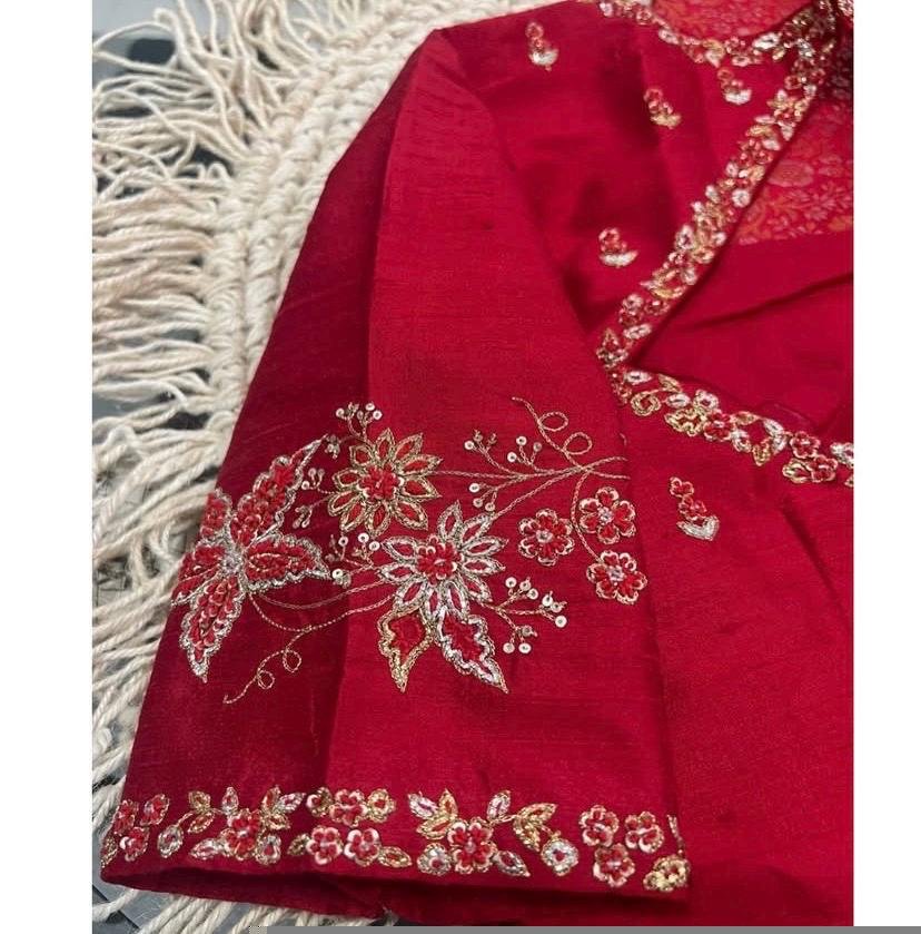 pure silk hand embroidery blouse /saree maggam blouse /red zardosi blouse /maroon red hand embroidered blouse /red ready made blouse zardosi