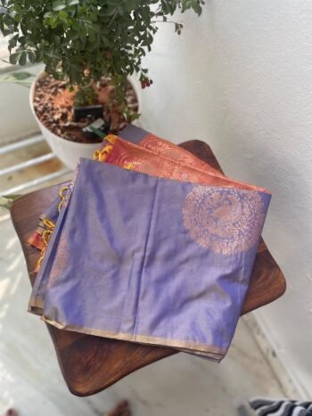 Traditional border silk saree with stitched blouse|traditional saree with readymade blouse/silk sarees semi silk saree us/lavender saree