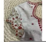 pure silk hand embroidery blouse/gray saree maggam blouse/light grey elbow sleeve blouse/hand embroidered blouse/raw silk ready made blouse