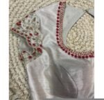 pure silk hand embroidery blouse/gray saree maggam blouse/light grey elbow sleeve blouse/hand embroidered blouse/raw silk ready made blouse