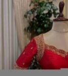 Hand Embroidered Red Silk Blouse: Zardosi Maggam Work, Elbow Sleeves,plus size blouses,red maggam blouse,red saree blouse,mix and match blou