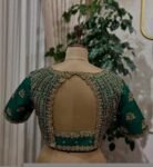 Hand Embroidered Green Silk Saree Blouse: Zardosi Maggam Work,green maggam blouse,mix and match blouse,plus size blouse,green saree blouse