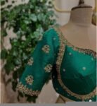 Hand Embroidered Green Silk Saree Blouse: Zardosi Maggam Work,green maggam blouse,mix and match blouse,plus size blouse,green saree blouse
