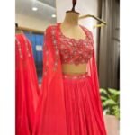 Lavender Lehenga Set: Hand Embroidered Silk Crop Top, Chinon Skirt,cape lehenga,lehenga with jacket,pure silk crop top skirt,lehenga choli