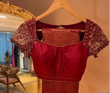 pure silk hand embroidery blouse/saree maggam blouse/maroon red raw silk zardosi blouse/hand embroidered blouse/ready made blouse zardosi/