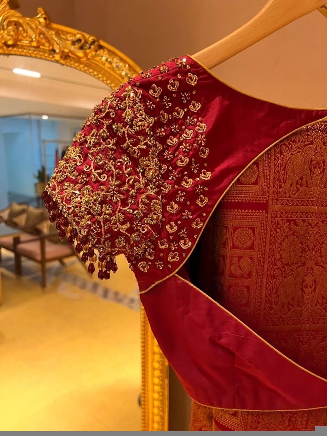 pure silk hand embroidery blouse/saree maggam blouse/maroon red raw silk zardosi blouse/hand embroidered blouse/ready made blouse zardosi/