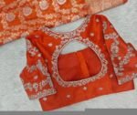 Hand Embroidered Zardosi Silk Blouse/Orange Maggam Work,hand work blouse,plus size blouses ,orange saree blouse,mix and match blouse USA