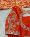 Hand Embroidered Zardosi Silk Blouse/Orange Maggam Work,hand work blouse,plus size blouses ,orange saree blouse,mix and match blouse USA