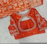 Hand Embroidered Zardosi Silk Blouse/Orange Maggam Work,hand work blouse,plus size blouses ,orange saree blouse,mix and match blouse USA