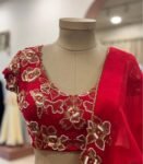 pure silk red sari set with hand embroidery blouse/saree with maggam blouse/red saree zardosi blouse/hand embroidered blouse organza saree