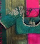 Hand Embroidered Green Silk Saree Blouse: Zardosi Maggam Work,green maggam blouse,mix and match blouse,plus size blouse,green saree blouse