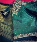 Hand Embroidered Green Silk Saree Blouse: Zardosi Maggam Work,green maggam blouse,mix and match blouse,plus size blouse,green saree blouse