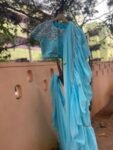 Ruffle saree with blouse/ green ruffle saree with stitched blouse/ saree belt with blouse / silk ruffle saree / saree with belt / belt sari
