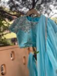 Ruffle saree with blouse/ green ruffle saree with stitched blouse/ saree belt with blouse / silk ruffle saree / saree with belt / belt sari