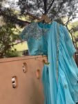 Ruffle saree with blouse/ green ruffle saree with stitched blouse/ saree belt with blouse / silk ruffle saree / saree with belt / belt sari