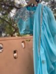 Ruffle saree with blouse/ green ruffle saree with stitched blouse/ saree belt with blouse / silk ruffle saree / saree with belt / belt sari