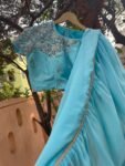 Ruffle saree with blouse/ green ruffle saree with stitched blouse/ saree belt with blouse / silk ruffle saree / saree with belt / belt sari