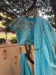 Ruffle saree with blouse/ green ruffle saree with stitched blouse/ saree belt with blouse / silk ruffle saree / saree with belt / belt sari