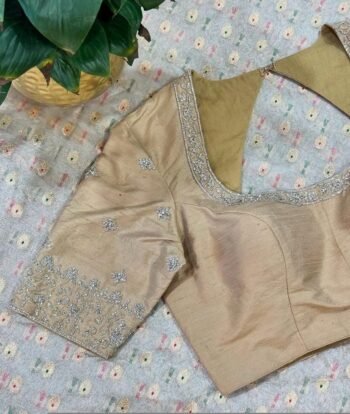 Hand Embroidered Silk Saree Blouse: Beige Zardosi Maggam Blouse,plus size blouses,tan color blouse,custom made saree blouses,indian sarees